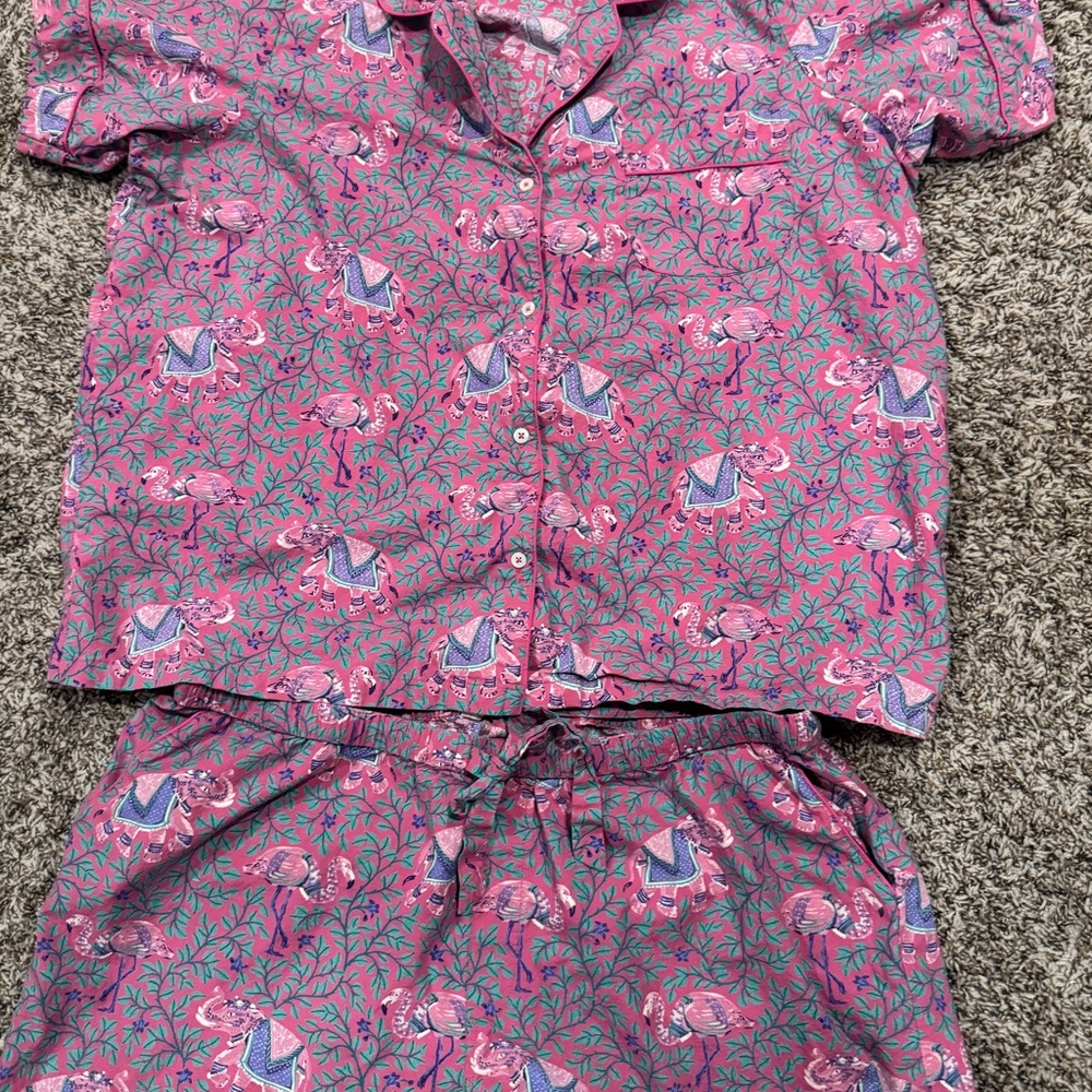 Printfresh Short Pj Set in Pink Elephants & Flamingos - 1X